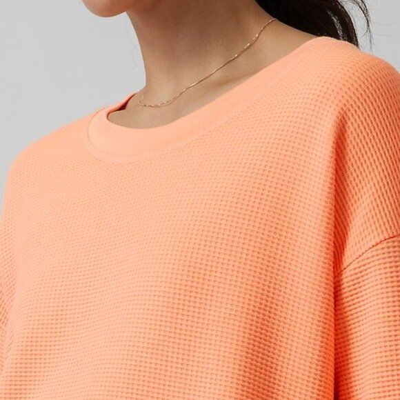 Athleta | Coaster Luxe Waffle Sweatshirt | Bright Peach | Medium - Picture 3 of 13